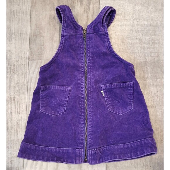 Levi’s Purple Corduroy Girls Jumper Size 3T Zip Dress Pockets School Overall - Picture 1 of 6